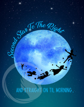 Peter Pan Quote Poster - Second Star To The Right Quote - Peter Pan - Cute Kids Bedroom Poster