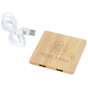 Bamboo Wireless Charging Pad with Hub - Corporate Gifts - Custom Gifts