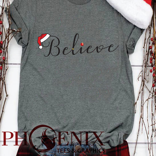 Santa Believe - Cute Christmas T-shirt - Santa T-shirt - Womens V-neck