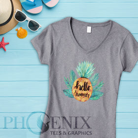 Hello Summer - Cute Summer T-shirt - Pinapple T-shirt - Cute Women's T-shirt - V-neck T-shirt