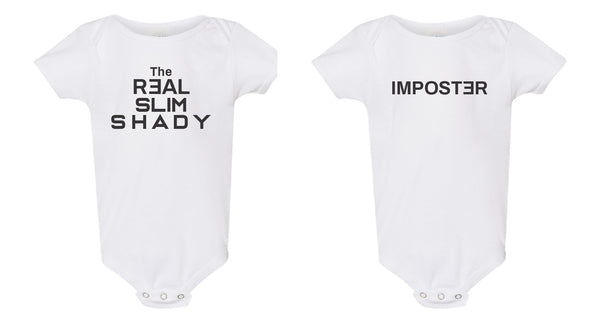 Funny Twin Onesies - The Real Slim Shady & Imposter - Baby Shower Gift - Cute Onesie - Cute Mom To Be Gifts