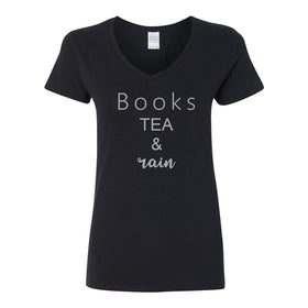 Books Tea & Rain - Cute Tea T-shirt - Tea Lovers T-shirt - Gifts For Her - Gifts For Tea Drinkers - Book Lovers - Teacher T-shirt