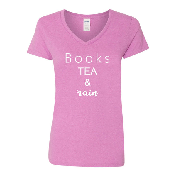 Books Tea & Rain - Cute Tea T-shirt - Tea Lovers T-shirt - Gifts For Her - Gifts For Tea Drinkers - Book Lovers - Teacher T-shirt