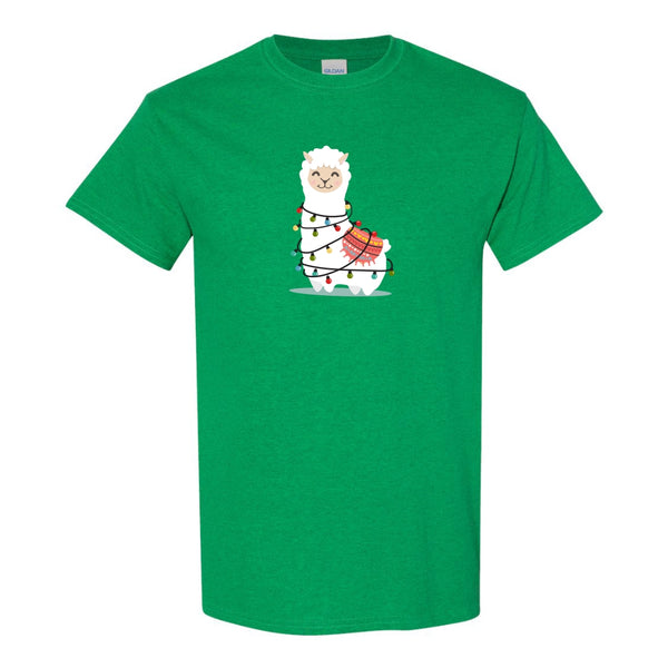 Cute Llama in Christmas Lights - Llama T-shirt - Cute Llama T-shirt - Christmas Gift T-shirt