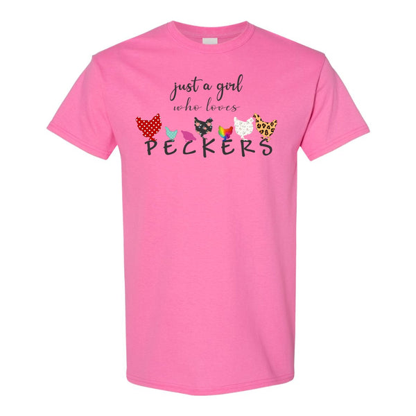 Just A Girl Who Loves Peckers - Cute Chicken T-shirt - Chicken T-shirt - Girl Humour T-shirt -Funny T-shirt Quote - Gift For Her - Chicken Lover's T-shirt - Sex Humour T-shirt