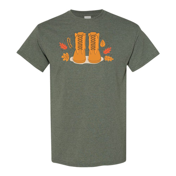 Cute Fall Boots With Leaves - Custom Autumn T-shirt - Fall T-shirt